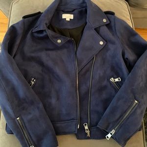 LOFT blue suede moto jacket size 10